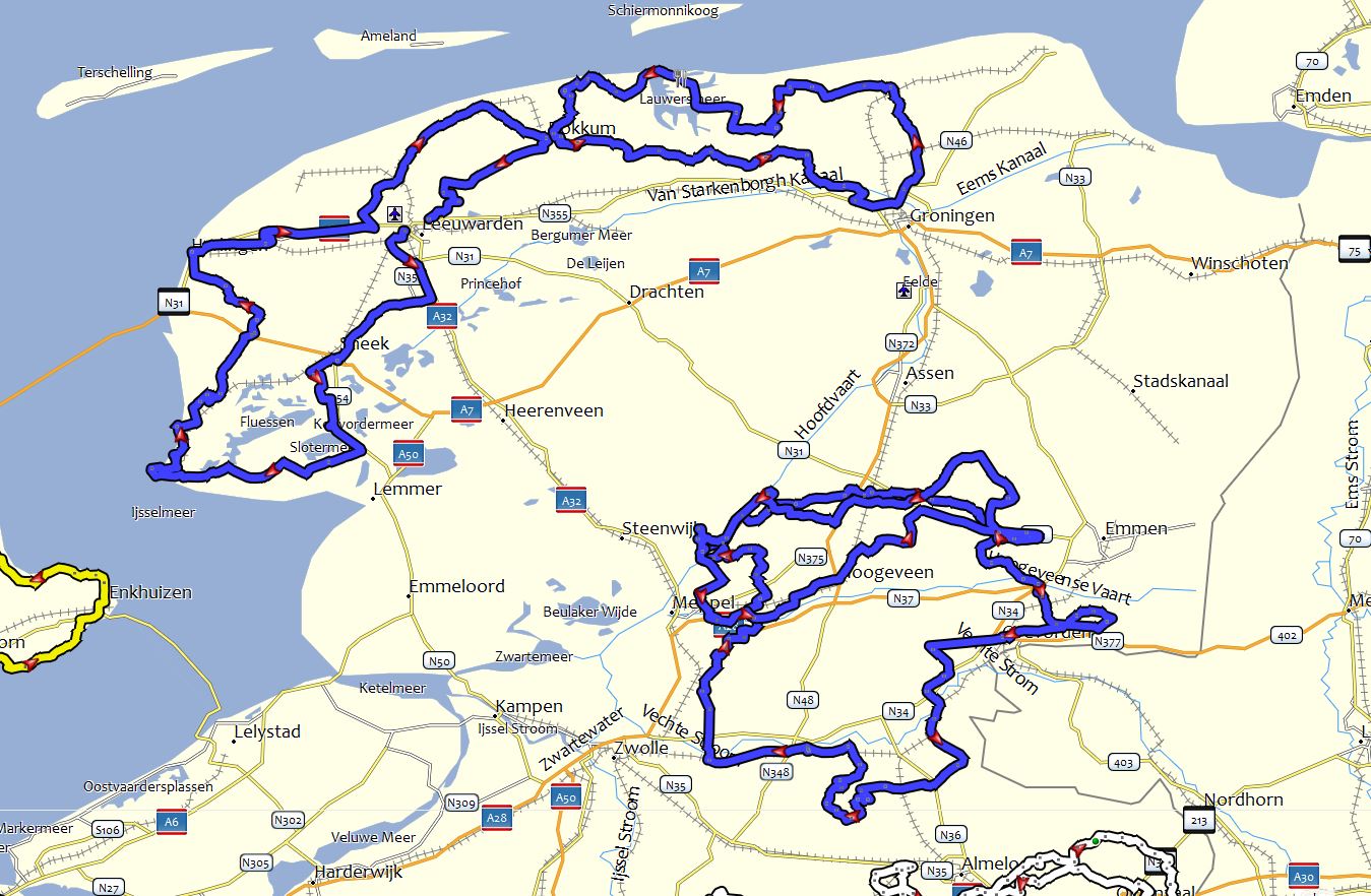 routes in noordoost Nederland